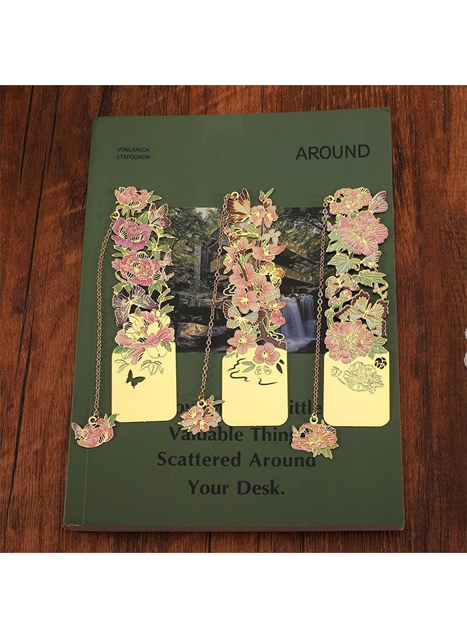 3 PCS Metal Bookmarks - Pretty & Beautiful Flower Bookmarks for Women - Peach Blossom, Cottonrose Hibiscus, Peony - Image 5
