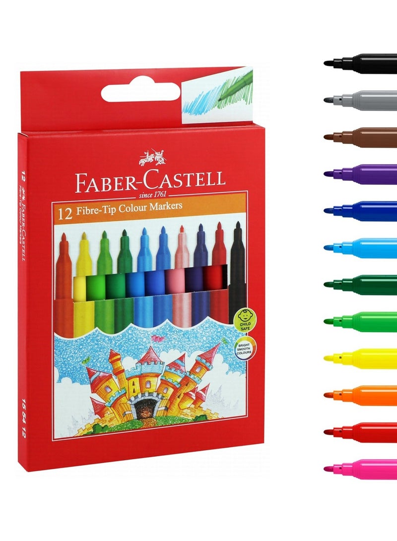FABER-CASTELL أقلام تلوين بأطراف ألياف 12 قطعة بألوان متنوعة - Image 1