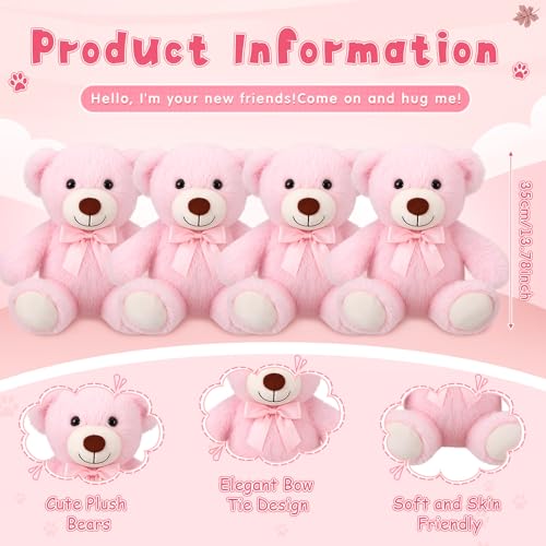 Civaner 4 Pack 14 Inches Teddy Bears Plush Stuffed Animals Cute Soft Bears Gifts Bulk for Women BFF GirlfriendPink - Image 5