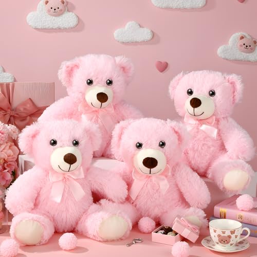 Civaner 4 Pack 14 Inches Teddy Bears Plush Stuffed Animals Cute Soft Bears Gifts Bulk for Women BFF GirlfriendPink - Image 1