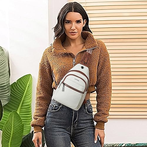 LATMAP 7L Sling Bag For Women Faux Leather Anti Theft Small Casual Daypack Backpack Fanny Pack Crossbody Chest Bags Purse Waterproof Beige Brown - Image 3