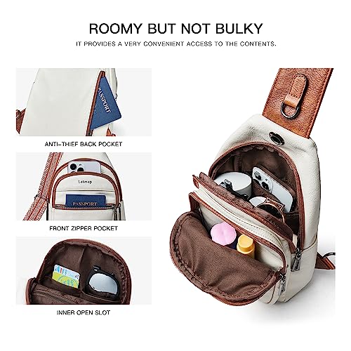 LATMAP 7L Sling Bag For Women Faux Leather Anti Theft Small Casual Daypack Backpack Fanny Pack Crossbody Chest Bags Purse Waterproof Beige Brown - Image 5