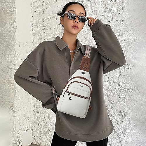 LATMAP 7L Sling Bag For Women Faux Leather Anti Theft Small Casual Daypack Backpack Fanny Pack Crossbody Chest Bags Purse Waterproof Beige Brown - Image 2