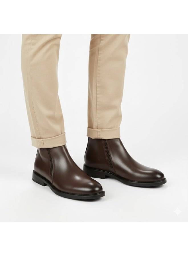 Men's classic half-boot with a distinctive zipper, made of elegant genuine leather and featuring a slip-resistant Turkish rubber sole. - Image 1