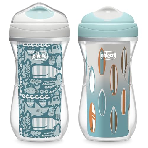 Chicco Insulated Sippy Cup 12 Months 9oz Toddler Training Cup with BiteResistant NoSpill Rim Spout DoubleWall BPAFree 2Pack Ocean PrintSurf - Image 1
