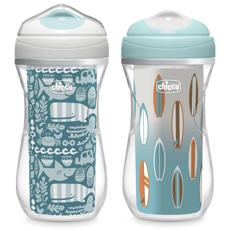 Chicco Insulated Sippy Cup 12 Months 9oz Toddler Training Cup with BiteResistant NoSpill Rim Spout DoubleWall BPAFree 2Pack Ocean PrintSurf - Image 3