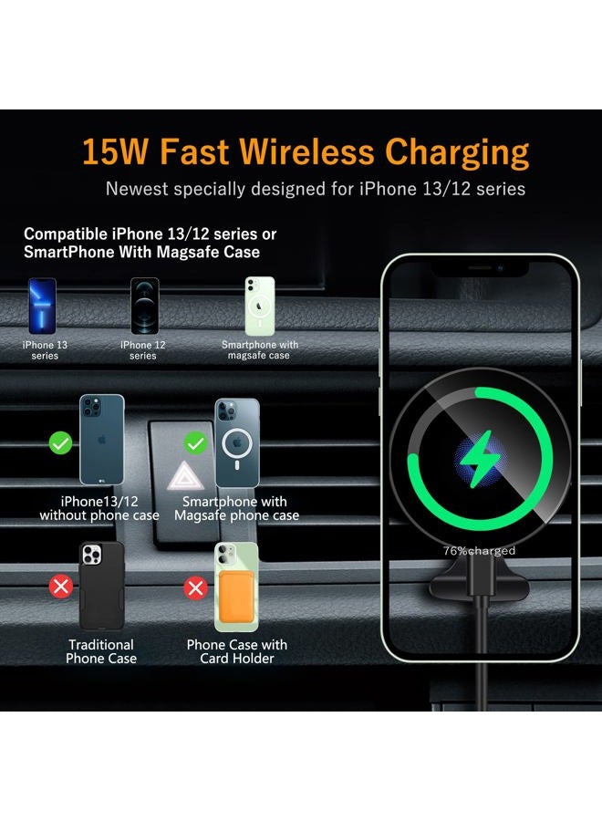 Piosoo 15W Magnetic Wireless Car Charger CD Slot Mount for iPhone 13/13 Pro/13 Pro Max/13 mini/12/12 Pro/12 Pro Max,Powerful Suction Auto-Alignment Mag-Safe Car Mount, Compatible with Mag-Safe Cases - Image 2