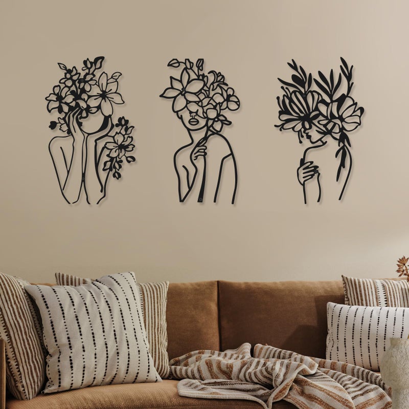 Photect 3 Pcs Metal Wall Art Decor Minimalist Abstract Woman metal Modern Line Drawing Wall Art Decor Female Single Line Home Hanging for Bedroom Kitchen Bathroom Living Room - Image 1