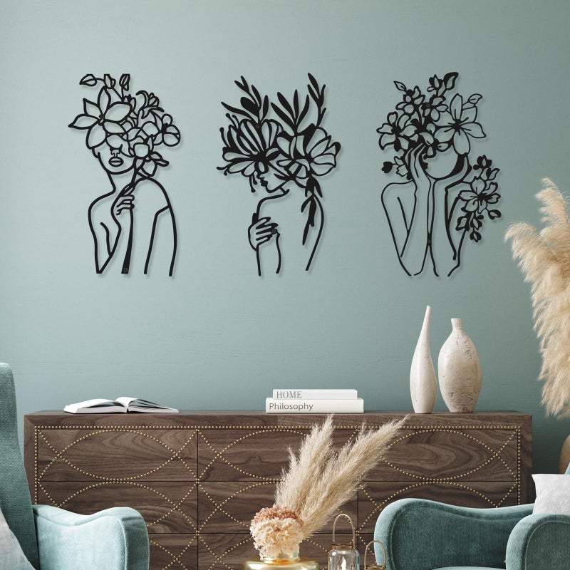 Photect 3 Pcs Metal Wall Art Decor Minimalist Abstract Woman metal Modern Line Drawing Wall Art Decor Female Single Line Home Hanging for Bedroom Kitchen Bathroom Living Room - Image 4