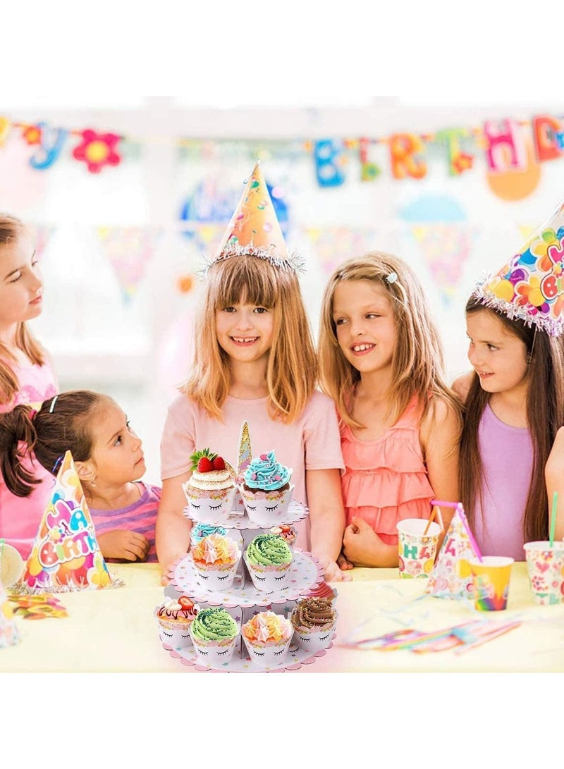 Y&D 3 Tier Unicorn Cardboard Cupcake Stand Tower Mini Round Dessert Holder for Baby Shower Gender Reveal Party - Image 5