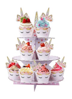 Y&D 3 Tier Unicorn Cardboard Cupcake Stand Tower Mini Round Dessert Holder for Baby Shower Gender Reveal Party  - Image 2