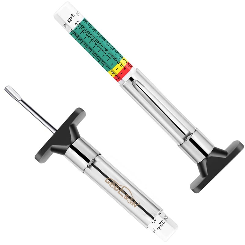 GODESON Tyre Tread Depth Gauge UK, 6-Sided Smart Color Coded Tyre Depth Gauge UK, Tyre Depth Measurement Tool in 25MM/32nds(Pack of 2)