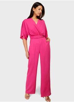 V - Neck Tie Detail High Waist Jumpsuit