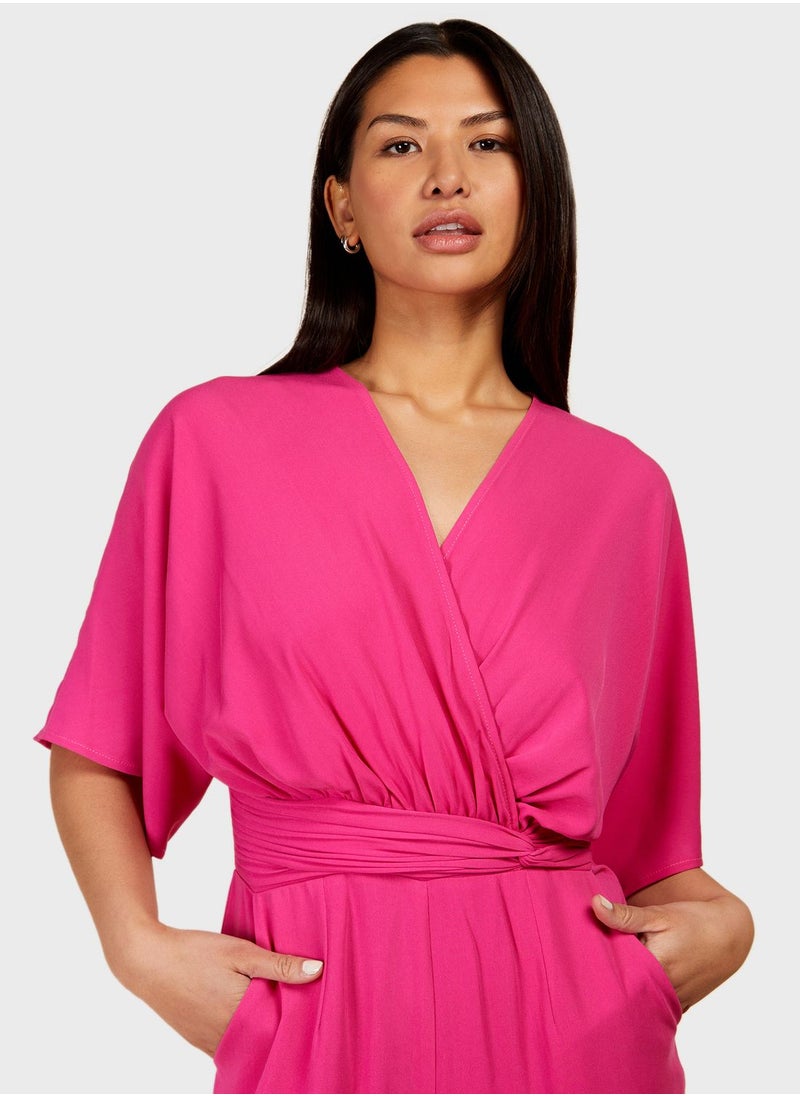 Little Mistress - V - Neck Tie Detail High Waist Jumpsuit - Image 1