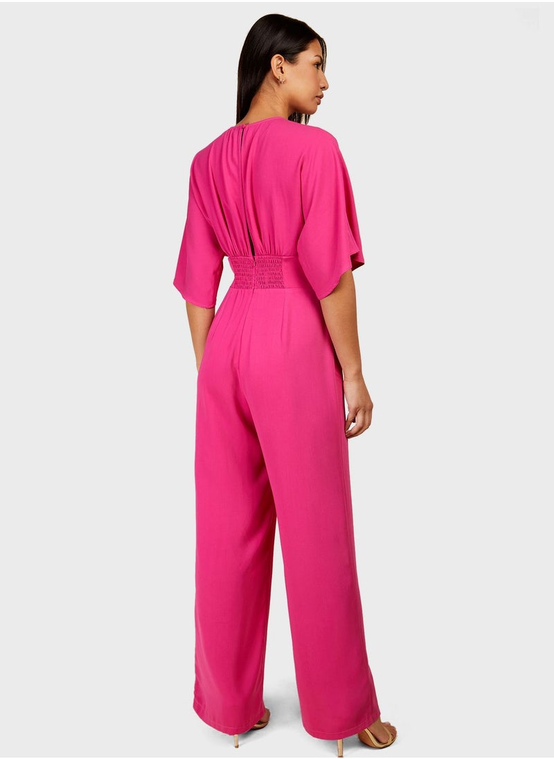Little Mistress - V - Neck Tie Detail High Waist Jumpsuit - Image 1