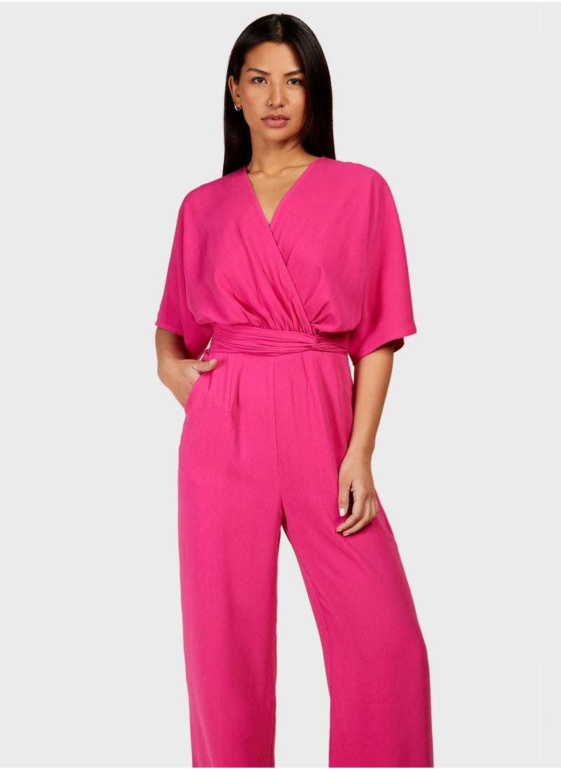 Little Mistress - V - Neck Tie Detail High Waist Jumpsuit - Image 1