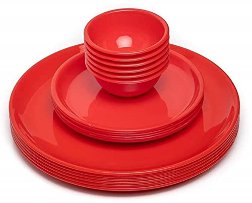 AWICKTIK Pack of 12 Plastic Microwave Safe Dinner Set 3 Full Plate 3 Half Plate and 6 Katori Set for Kitchen Dinner Set Red Microwave Safe - Image 1