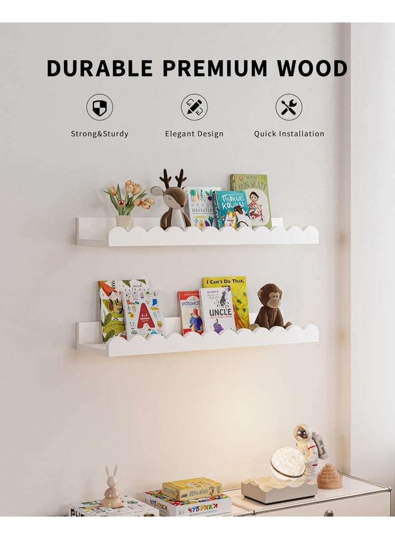 Bukela Nursery Book Shelves, 4-Pack White Floating Shelves for Wall Kids, Scalloped Shelves, Wall Book Shelves for Bedroom Kids, Toddler Room, Baby Room, Nursery Decor - Image 3