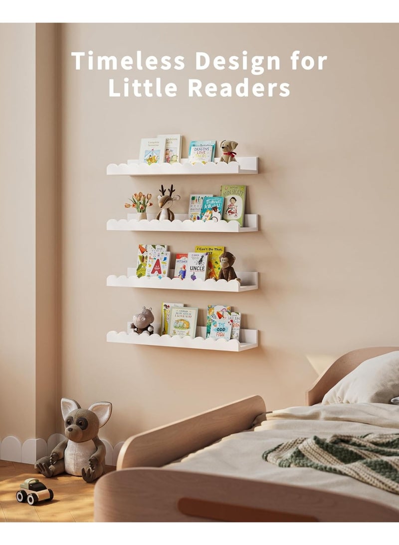 Bukela Nursery Book Shelves, 4-Pack White Floating Shelves for Wall Kids, Scalloped Shelves, Wall Book Shelves for Bedroom Kids, Toddler Room, Baby Room, Nursery Decor - Image 2