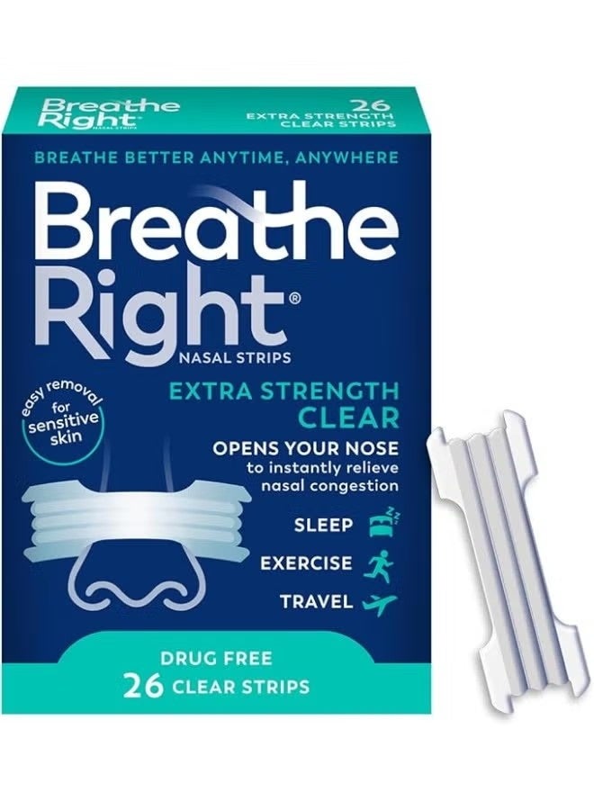Breathe Right Extra Clear for Sensitive Skin, 26 Count - Image 1