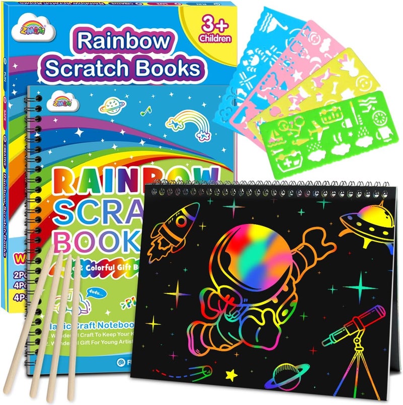 ZMLM Scratch Paper Art-Crafts Gift: 2 Pack Rainbow Notebooks Supplies Toys Easter Basket Stuffers for 3 4 5 6 7 8 9 10 Years Old Girls and Boys Kids Birthday Party Games (Blue) - Image 1