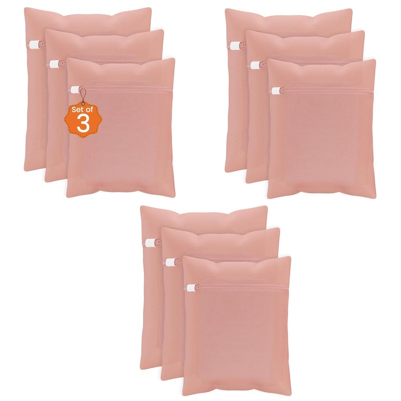 Kuber Industries Set of 9 Polyester Mesh Laundry Bag with Zip Reusable Washing Bags for Washing Machine Ideal for Delicate Fabrics Lingerie Shoes Protection YZ2PNK Peach - Image 1