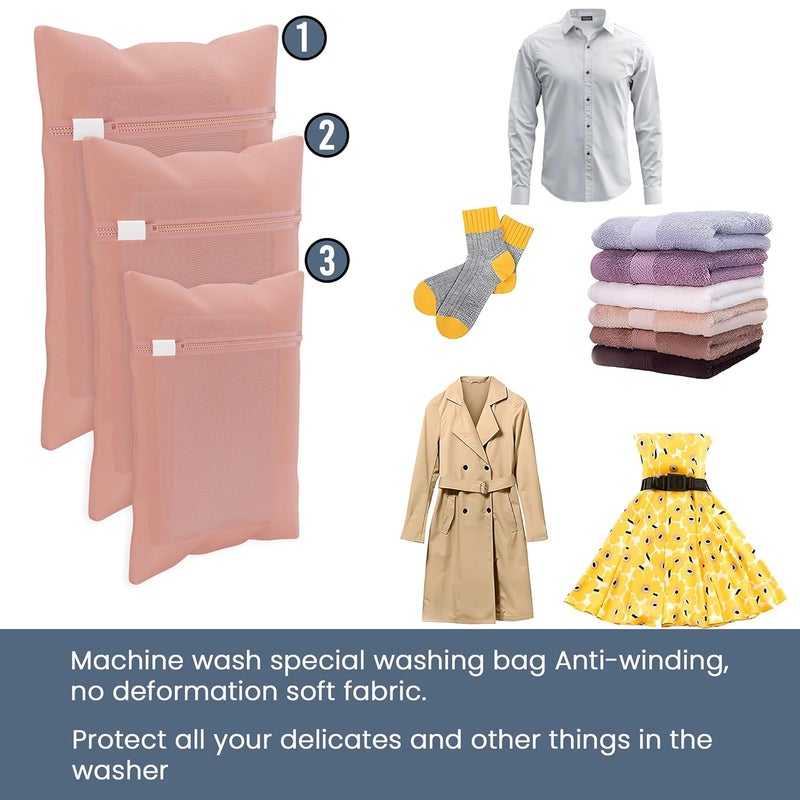 Kuber Industries Set of 9 Polyester Mesh Laundry Bag with Zip Reusable Washing Bags for Washing Machine Ideal for Delicate Fabrics Lingerie Shoes Protection YZ2PNK Peach - Image 5