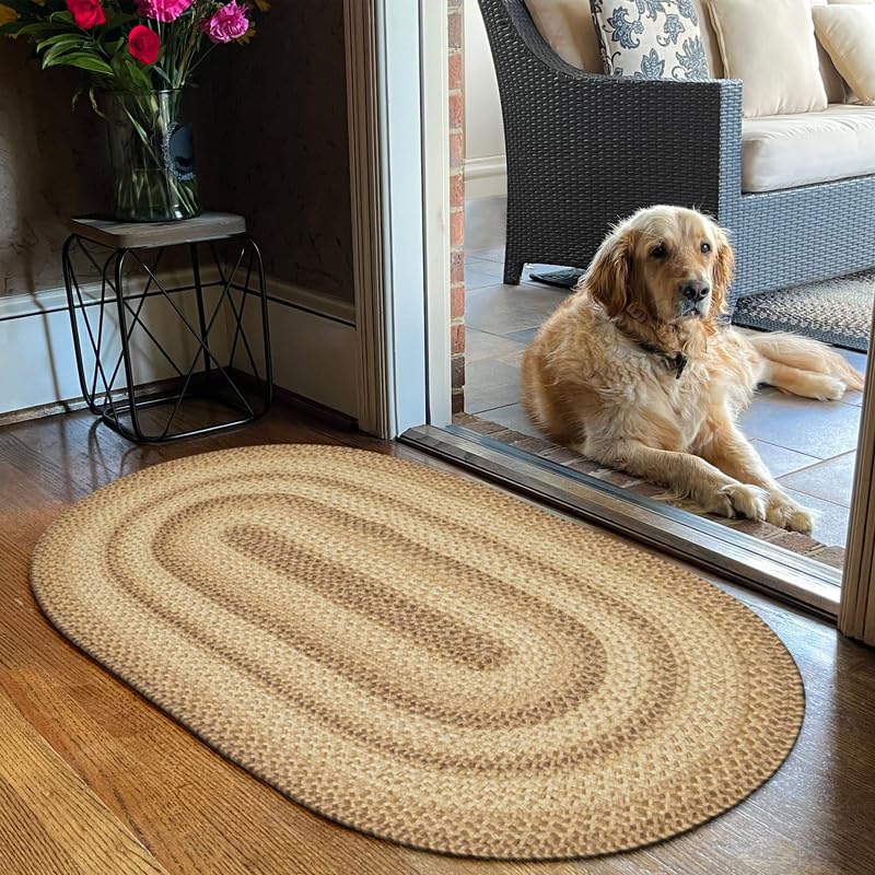 Homespice Cookie Dough Oval Braided Rugs 20x30 - Brown Entryway Rug of Jute for Rustic Farmhouse Decor - Image 1