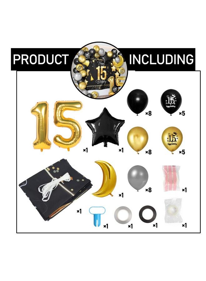 LINGPAR Happy 15Th Birthday Balloons Gold Set Decor Cheers To 15 Years Old Party Theme Garland Star Moon Banner Backdrop Decorations For Kids Supplies - Image 4