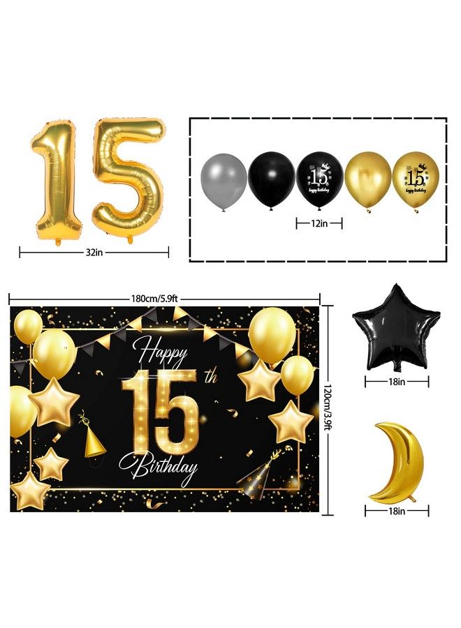 LINGPAR Happy 15Th Birthday Balloons Gold Set Decor Cheers To 15 Years Old Party Theme Garland Star Moon Banner Backdrop Decorations For Kids Supplies - Image 3