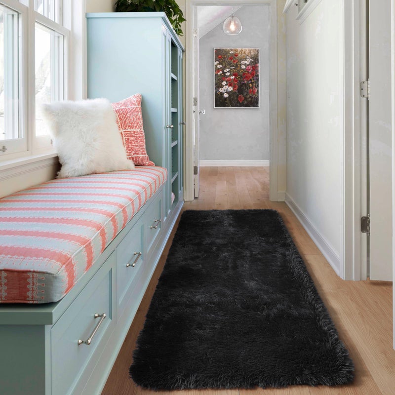 ONASAR Black Runner Rugs for Bedroom Living Room, 2x6 Bedside Fluffy Area Rug, Indoor Ultra Soft Plush Shaggy Furry Floor Throw Carpet for Hallway Nursery Kids Boys Girls Dorm Closet Home Decor - Image 5