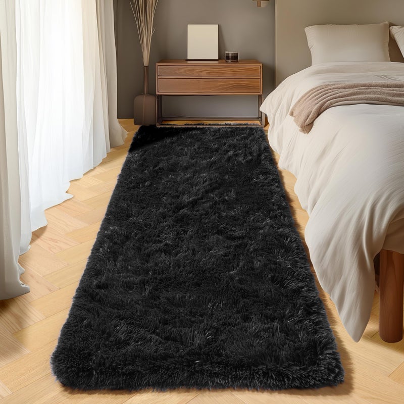 ONASAR Black Runner Rugs for Bedroom Living Room, 2x6 Bedside Fluffy Area Rug, Indoor Ultra Soft Plush Shaggy Furry Floor Throw Carpet for Hallway Nursery Kids Boys Girls Dorm Closet Home Decor - Image 1