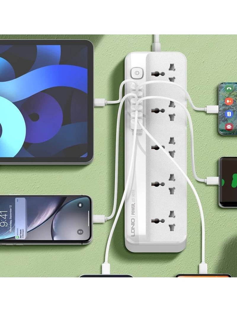 Extension Cord with Multi Sockets 5 Universal Outlets Compatible With UK/UAE Plug, 6 Auto ID USB Ports For Mobile Charging, And 2m Extension Cord for Home, Office, Dorm Essentials - Image 4