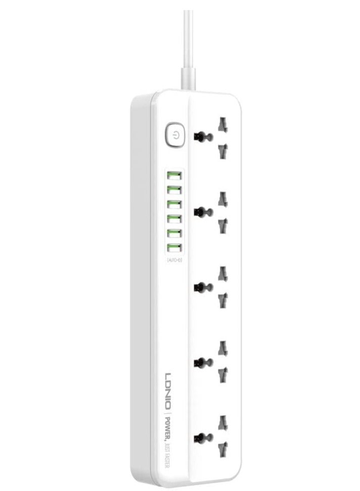 Extension Cord with Multi Sockets 5 Universal Outlets Compatible With UK/UAE Plug, 6 Auto ID USB Ports For Mobile Charging, And 2m Extension Cord for Home, Office, Dorm Essentials - Image 2