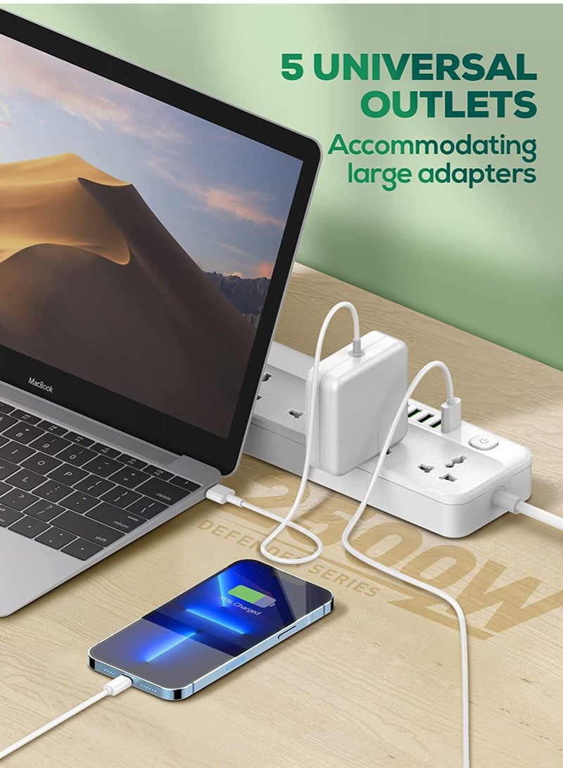 Extension Cord with Multi Sockets 5 Universal Outlets Compatible With UK/UAE Plug, 6 Auto ID USB Ports For Mobile Charging, And 2m Extension Cord for Home, Office, Dorm Essentials - Image 3