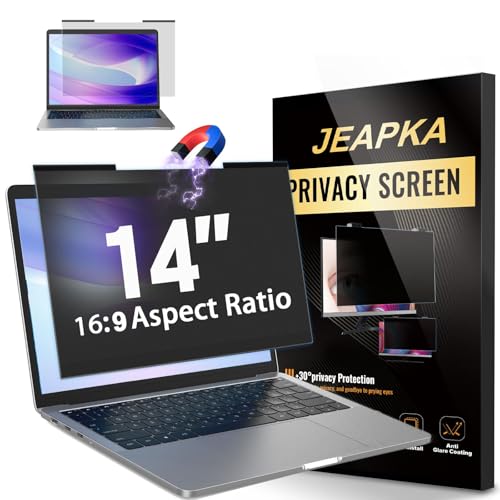 JEAPKA Magnetic Laptop Privacy Screen Filter 14 inch for 16:9 Widescreen Computer Monitor, Removable Anti Blue Light Privacy Shield, Anti-Glare Protector - Image 1