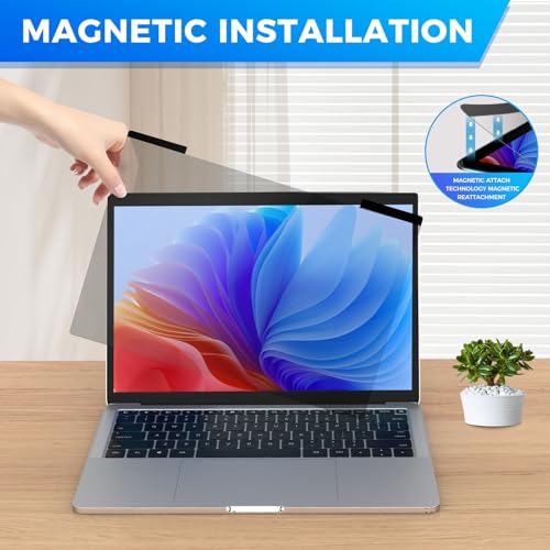 JEAPKA Magnetic Laptop Privacy Screen Filter 14 inch for 16:9 Widescreen Computer Monitor, Removable Anti Blue Light Privacy Shield, Anti-Glare Protector - Image 2