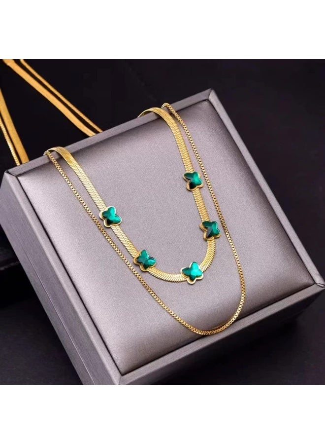 Luxuria Elegant stainless steel necklace in the shape of green butterflies plated with 18k gold - Image 1