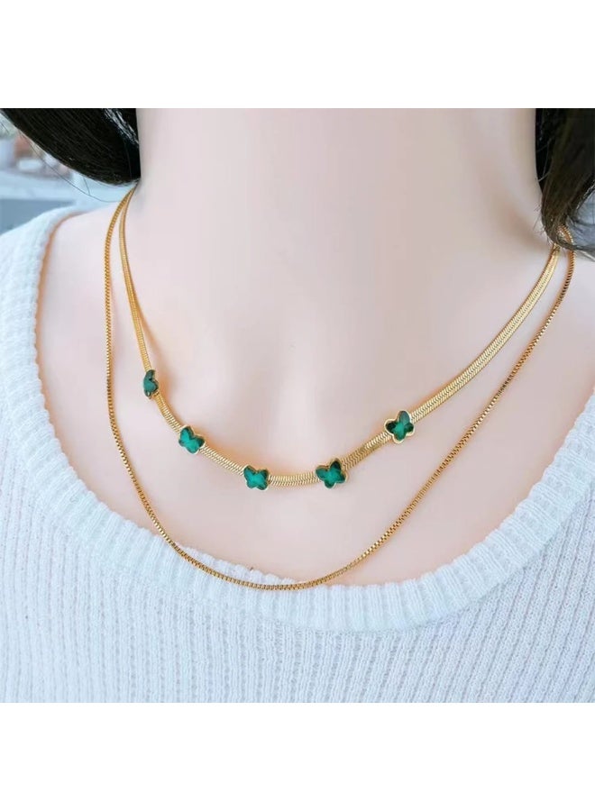 Luxuria Elegant stainless steel necklace in the shape of green butterflies plated with 18k gold - Image 4