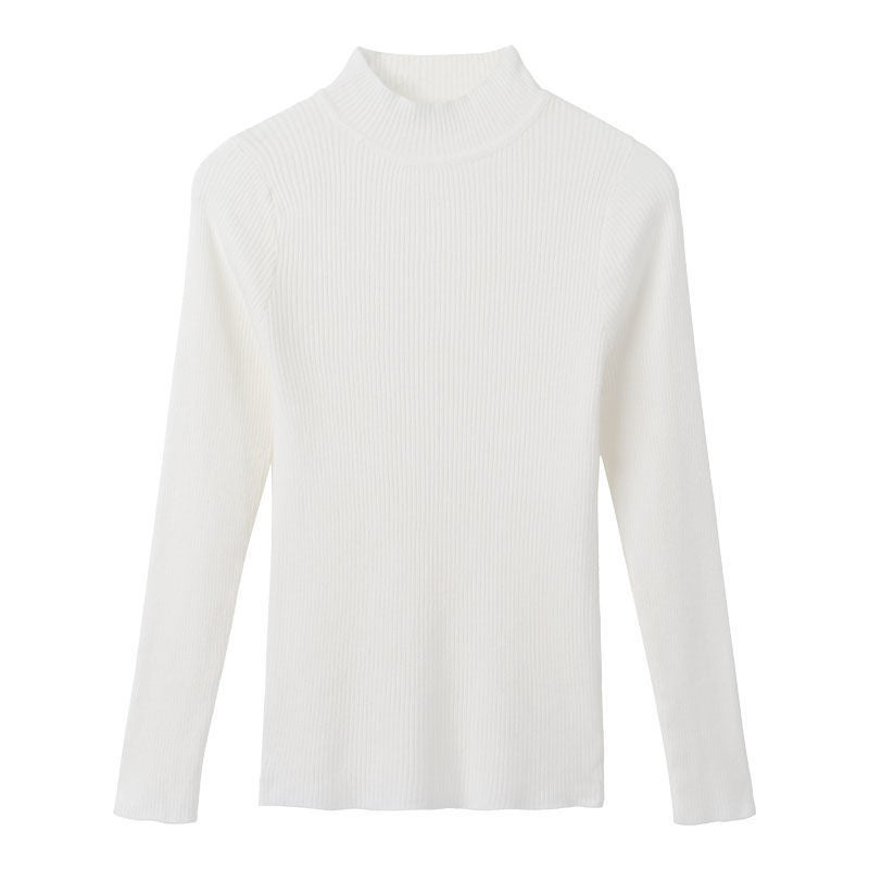 Womens half turtleneck long-sleeved sweater 2024 autumn and winter New undershirt fleece-lined thick warm western style topThin style not fleece-lined-Baise Thin style not fleece-lined-Baise