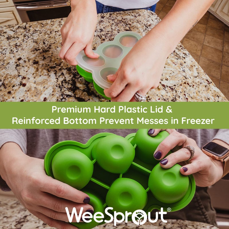WeeSprout صينية فريزر سيليكون وي سبراوت مع غطاء قابل للتثبيت - حاوية تخزين طعام مثالية لطعام الأطفال المنزلي، الخضار، هريس الفواكه، وحليب الثدي (أخضر زاهي، ستة أقسام سعة 3 أونصات)  - Image 4