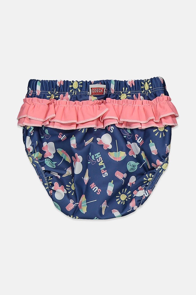 COEGA SUNWEAR Toddler Girls Ruffle Side Allover Print Panty, Navy Combo  - Image 2