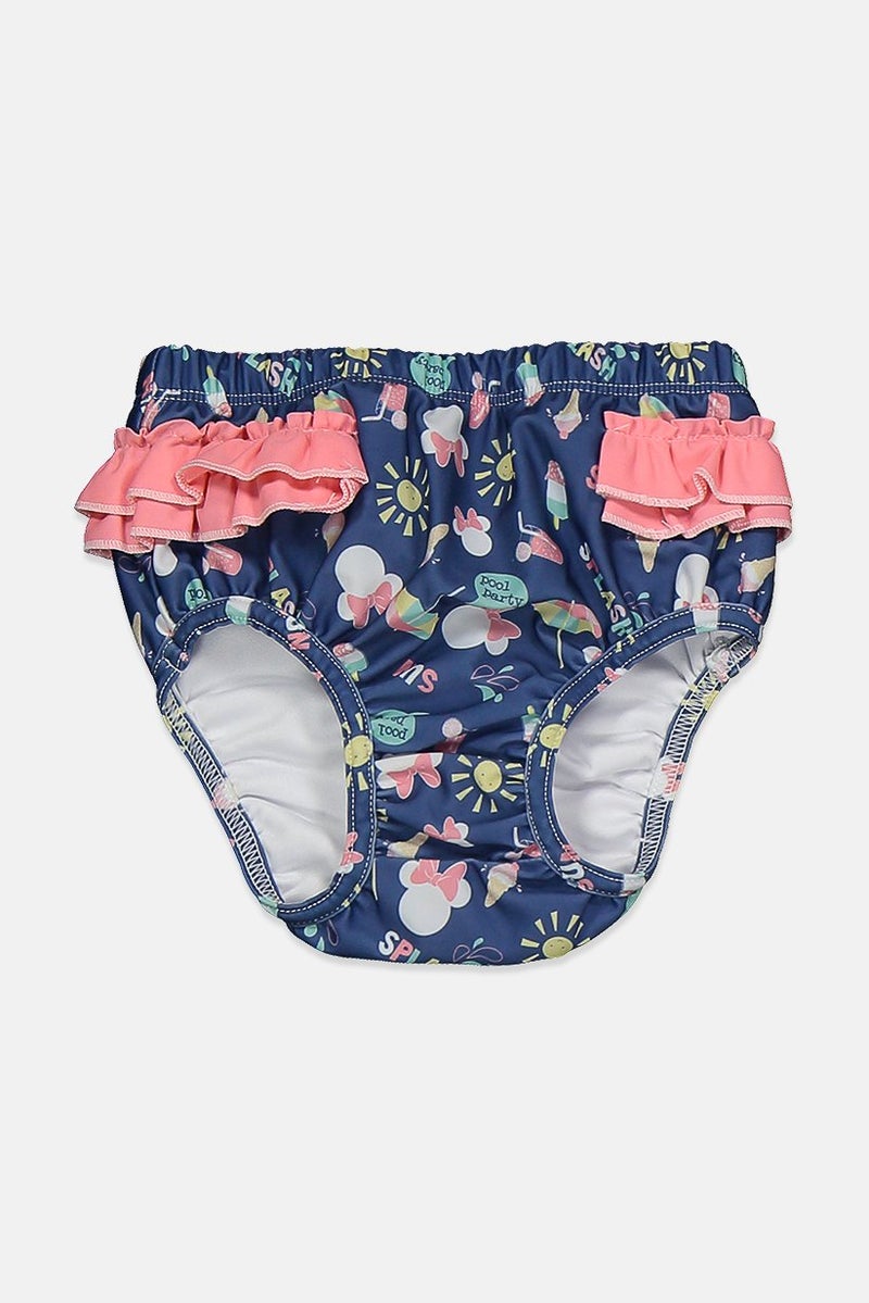 COEGA SUNWEAR Toddler Girls Ruffle Side Allover Print Panty, Navy Combo  - Image 1