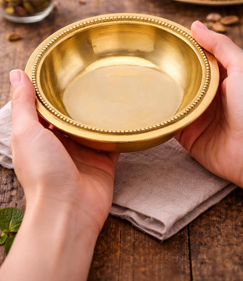 Mkd2 Rise Pure Brass Serving Bowl - 100 ml, 1 Piece (Gold,Plain) for Kitchen, Dinnerware, Tableware, Pooja, Puja Room - Image 5