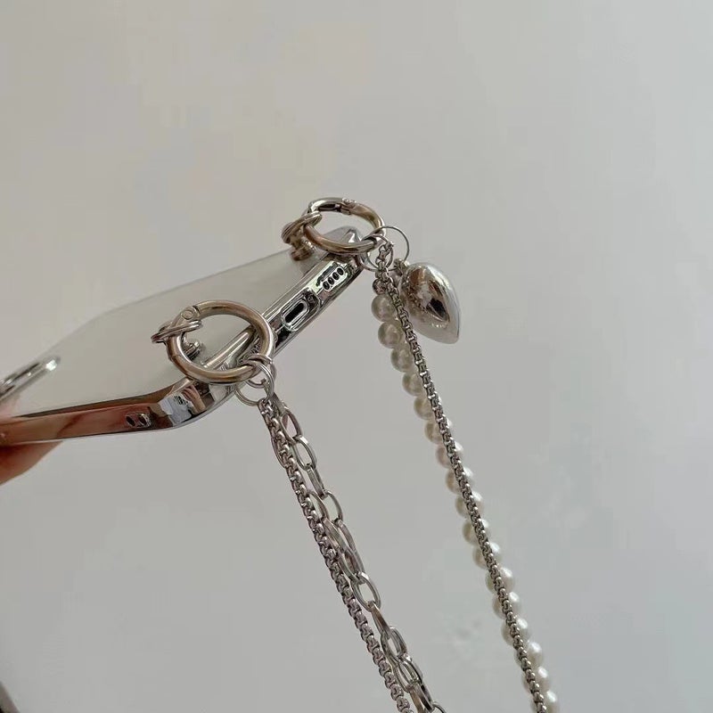 17 Korean Heart Pearl Diagonal Chain Xr Suitable for Iphone13 Apple 12Promax Electroplated Transparent Shell 15 - Image 3