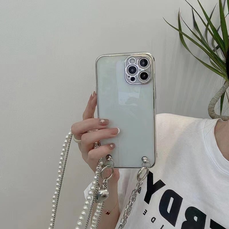 17 Korean Heart Pearl Diagonal Chain Xr Suitable for Iphone13 Apple 12Promax Electroplated Transparent Shell 15 - Image 5