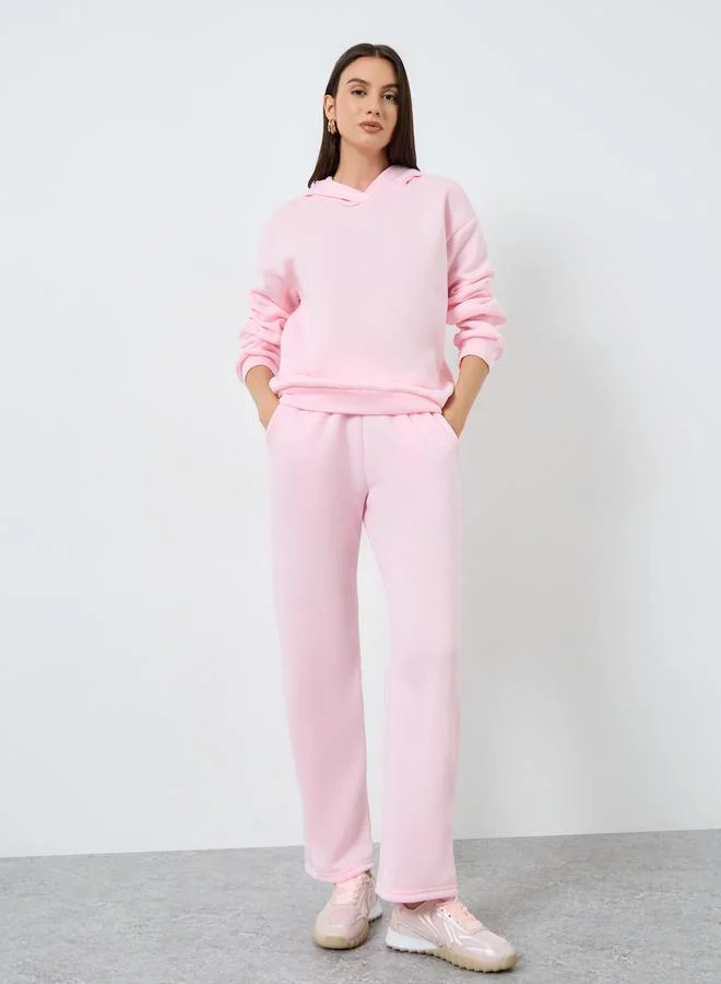 ستايلي طقم هودي سادة وردي مع جوغر بحبل شد