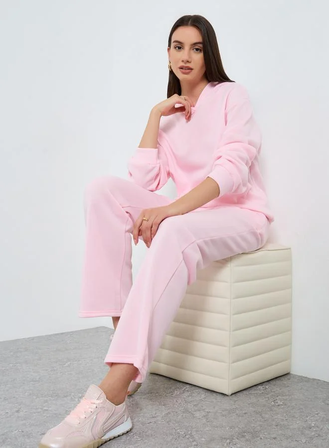 ستايلي طقم هودي سادة وردي مع جوغر بحبل شد