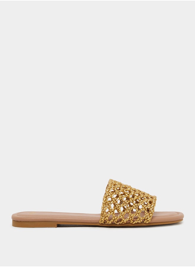 Styli Woven Design Open Toe Flat Sandals  - Image 1
