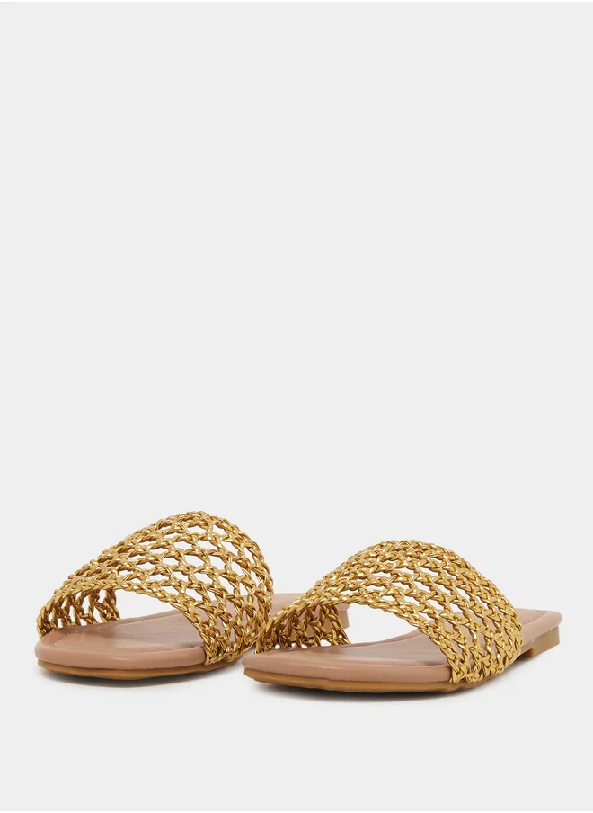 Styli Woven Design Open Toe Flat Sandals